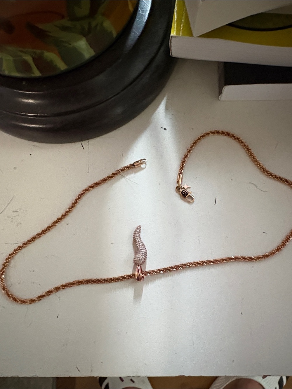 Gld Rose Gold Pendant Necklace with Italian horn  Wing Charm